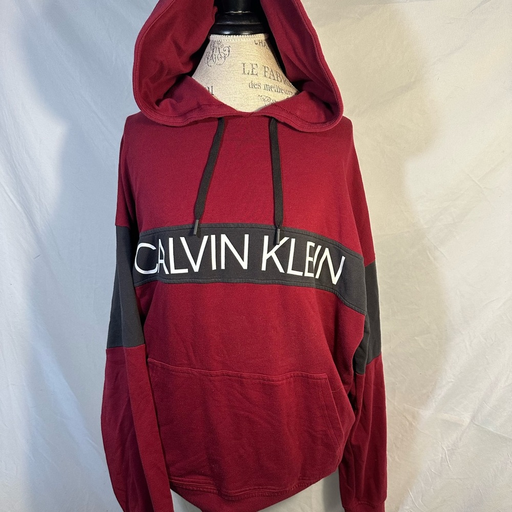 Calvin Klein Men's Burgundy & Charcoal Pullover Hoodie